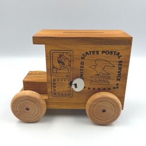 1991 Vintage Toystalgia USPS Wooden Mail Truck Coin Bank Music Box USA